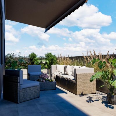 Gray 7-Piece Wicker Outdoor Sectional Set with Coffee Table and Cushions