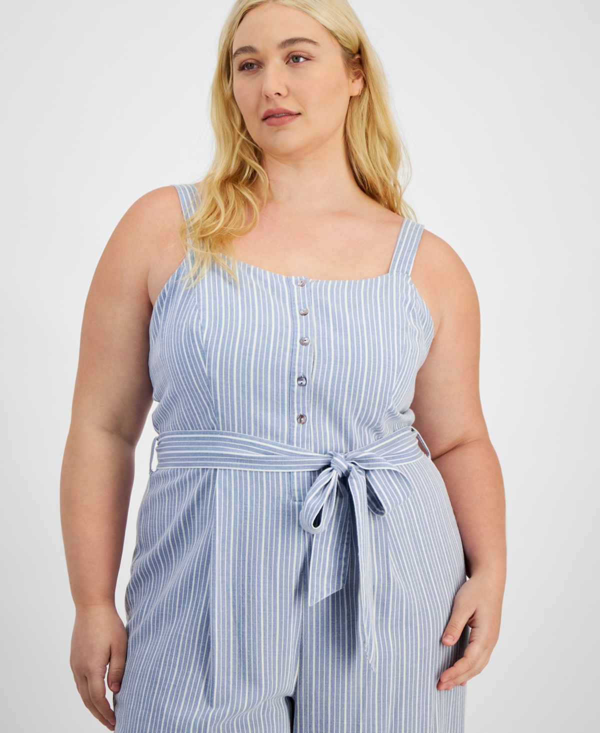 And Now This Trendy Plus Size Striped Sleeveless Jumpsuit, Exclusively At Macy's In Blue,white Stripe