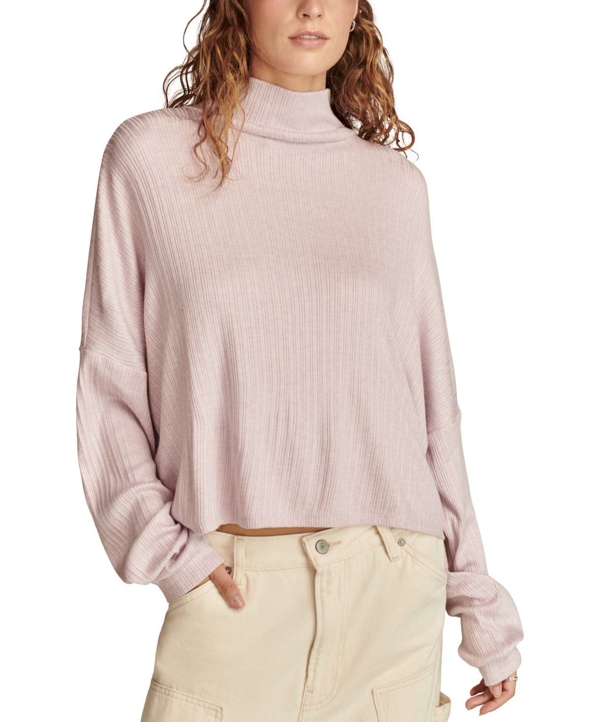 Shop Lucky Brand Women's Cloud Ribbed Knit Mock Neck Top In Pink