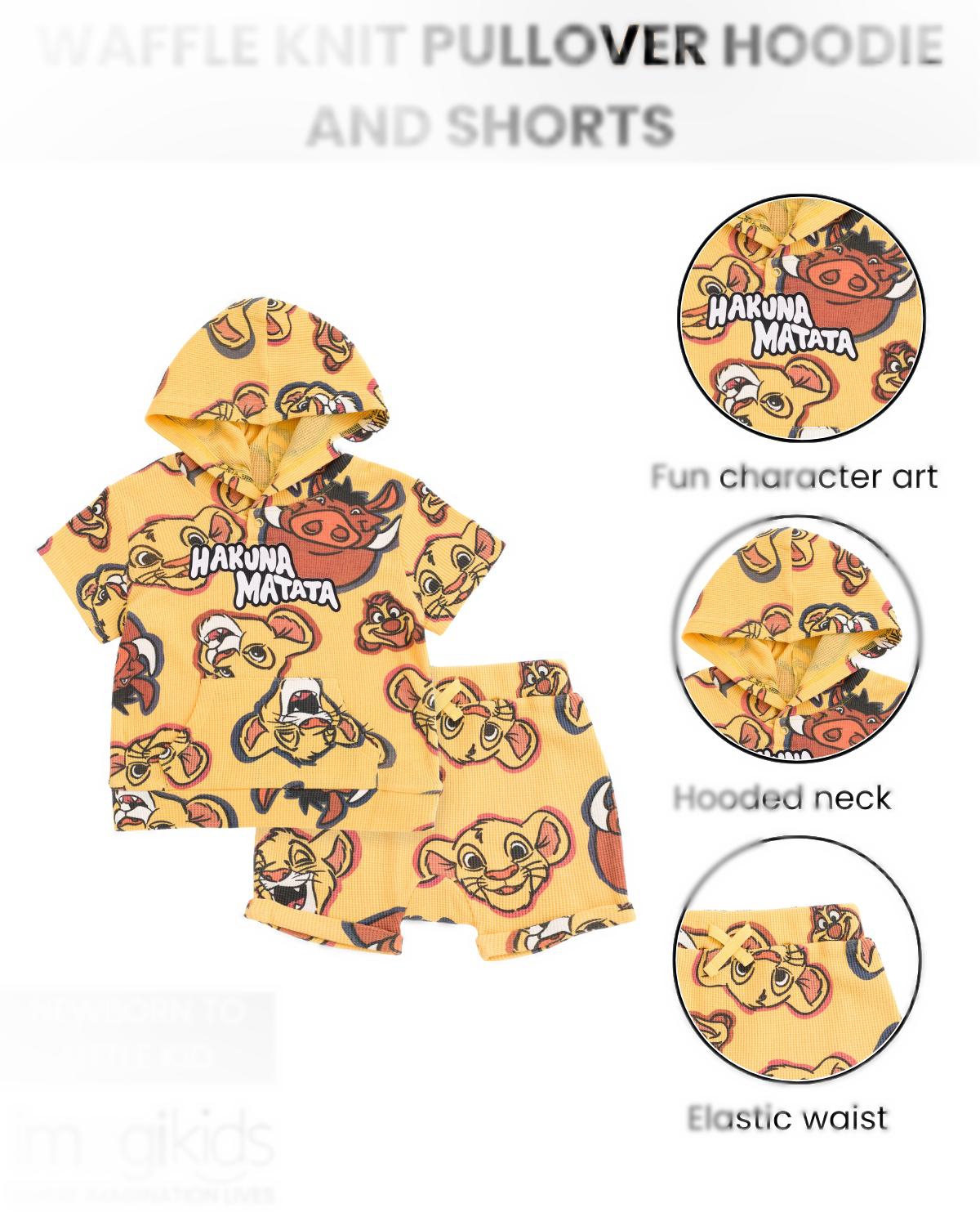 Disney Toddler Boys Lion King Mickey Mouse Waffle Knit Pullover Hoodie and Shorts Newborn to