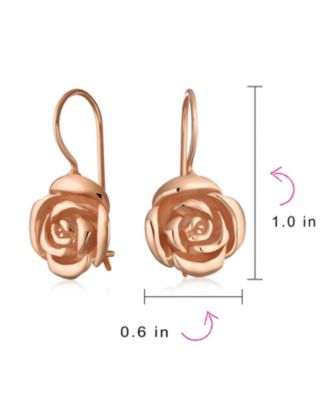 Romantic Black Rose Flower Drop Earrings French Wire Oxidized Sterling Silver