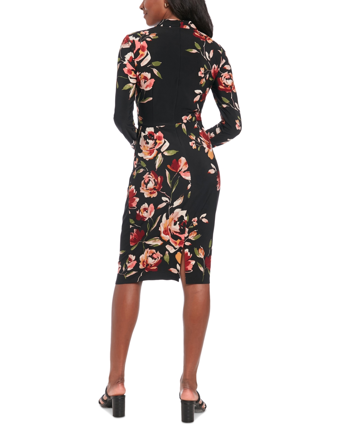 London Times Women's Draped-Neck Long-Sleeve Dress