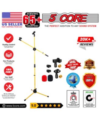 4 Pieces Mic Stand Double Collapsible Height Adjustable 31 to 59 Inch Dual Metal Microphone Tripod Stand w Boom Arm Stand Para Microfono for Singing, Karaoke, Stage MS DBL G YLW 4pcs