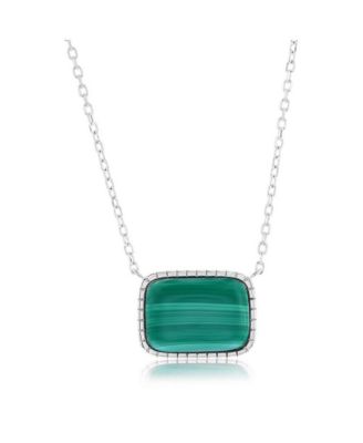 Sterling Rectangle, Designed Outline Necklace (Available in Lapis, Malachite or Kyanite)