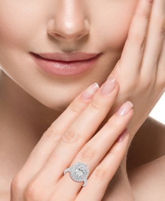 EFFY&reg; Lab Grown Diamond Oval & Round Double Halo Ring (2-7/8 ct. t.w.) in 14k White Gold