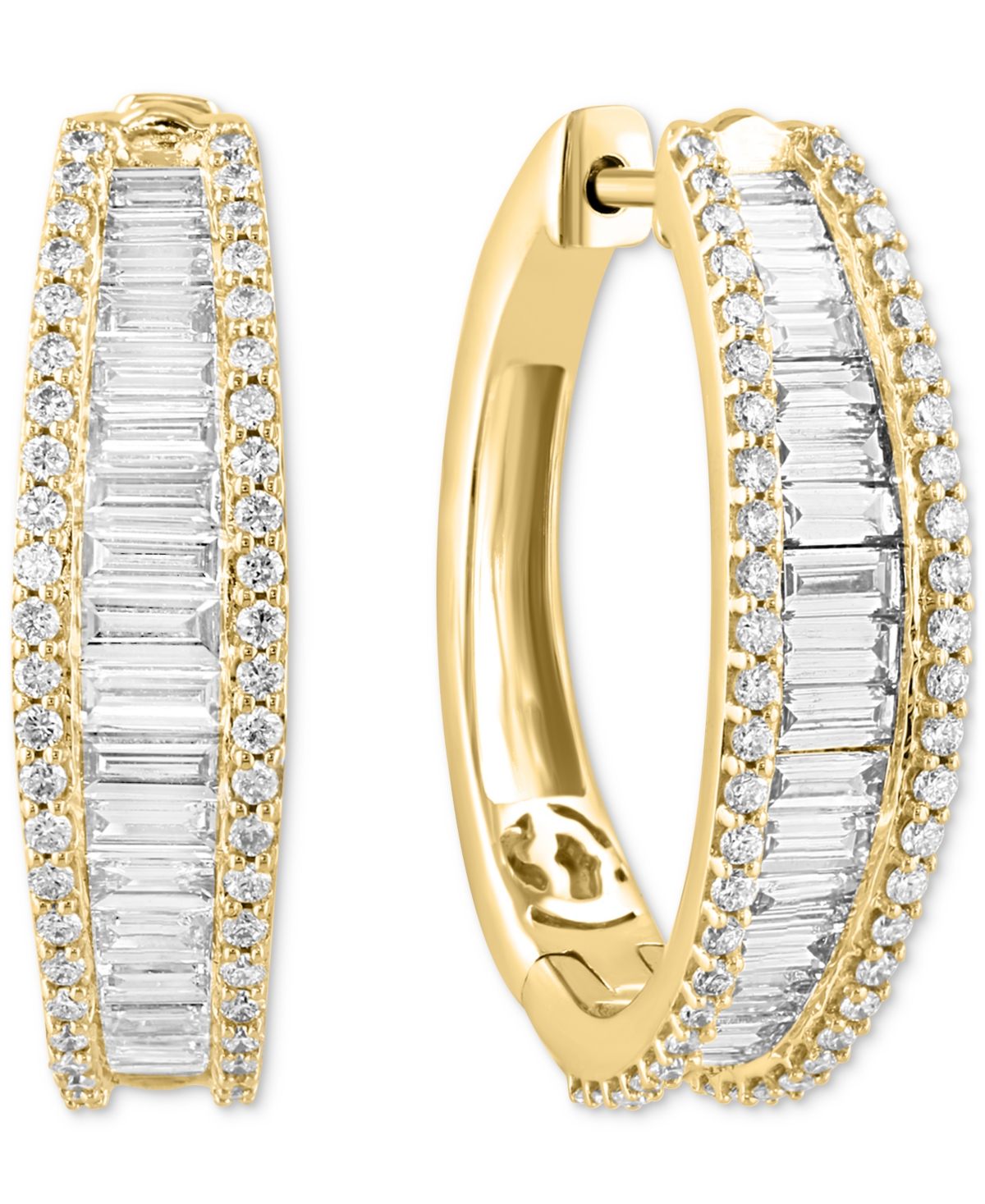 Effy Collection Effy Lab Grown Diamond Baguette & Round Hoop Earrings (2-3/8 Ct. T.w.) In 14k White Or Yellow Gold In Yellow Gold