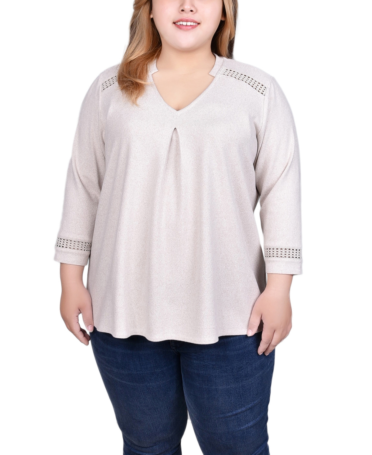 Plus Size Long Sleeve Swing Tunic Top - Light Taupe