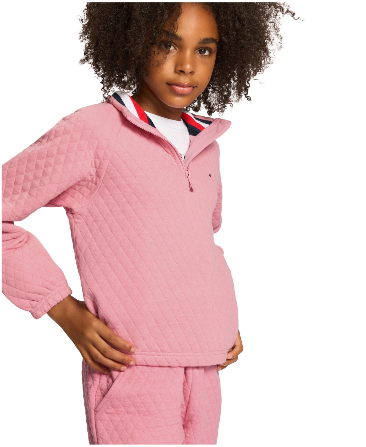 Tommy Hilfiger Toddler And Little Girls Box Quilt Quarter Zip Sweatshirt In Pale Primrose