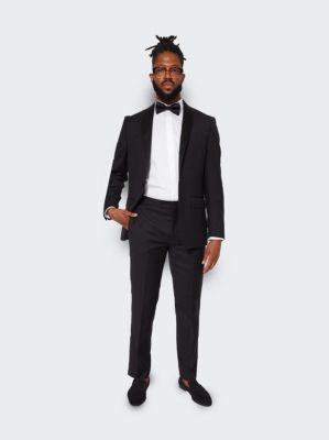 Men's Men s Black Wool Tuxedo Jacket with Satin Shawl Lapels