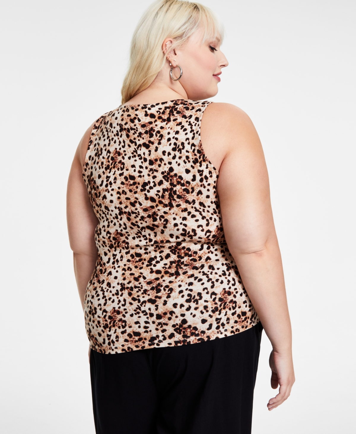 BAR III TRENDY PLUS SIZE CHEETAH-PRINT SLEEVELESS JERSEY CREWNECK TOP, CREATED FOR MACY'S 