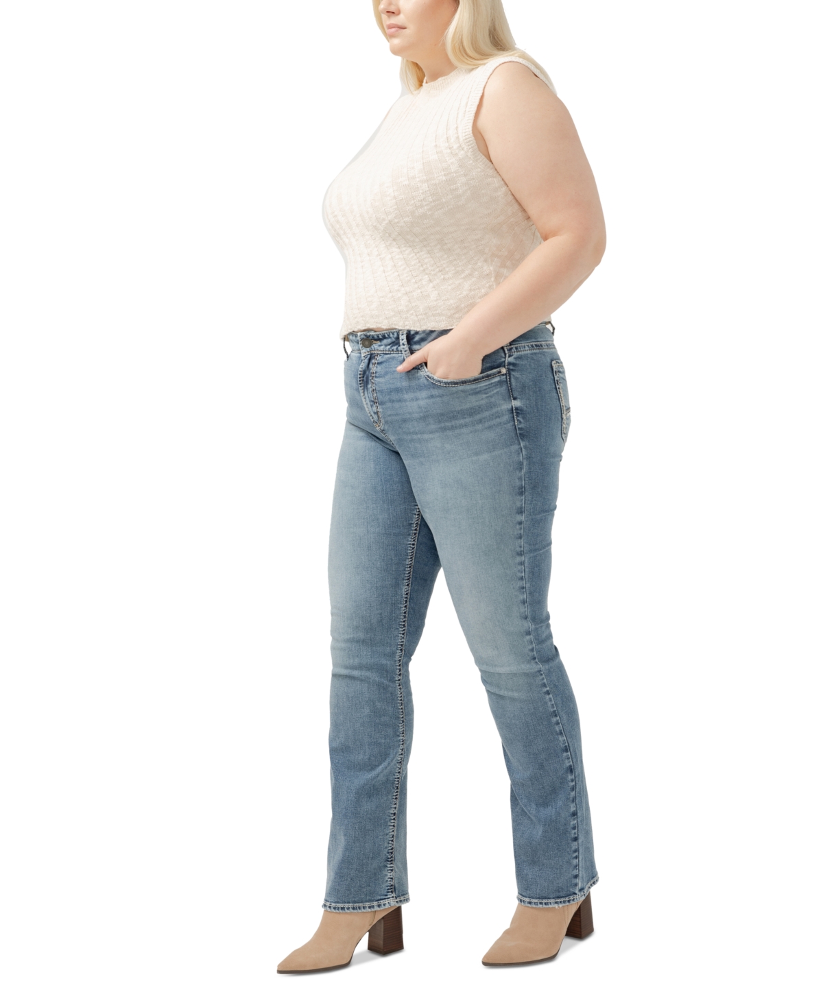 Shop Silver Jeans Co. Plus Size Elyse Mid-rise Comfort-fit Slim Bootcut Jeans In Indigo