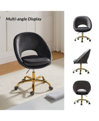Modern Velvet Office Chair with Adjustable Swivel for Study Vanity