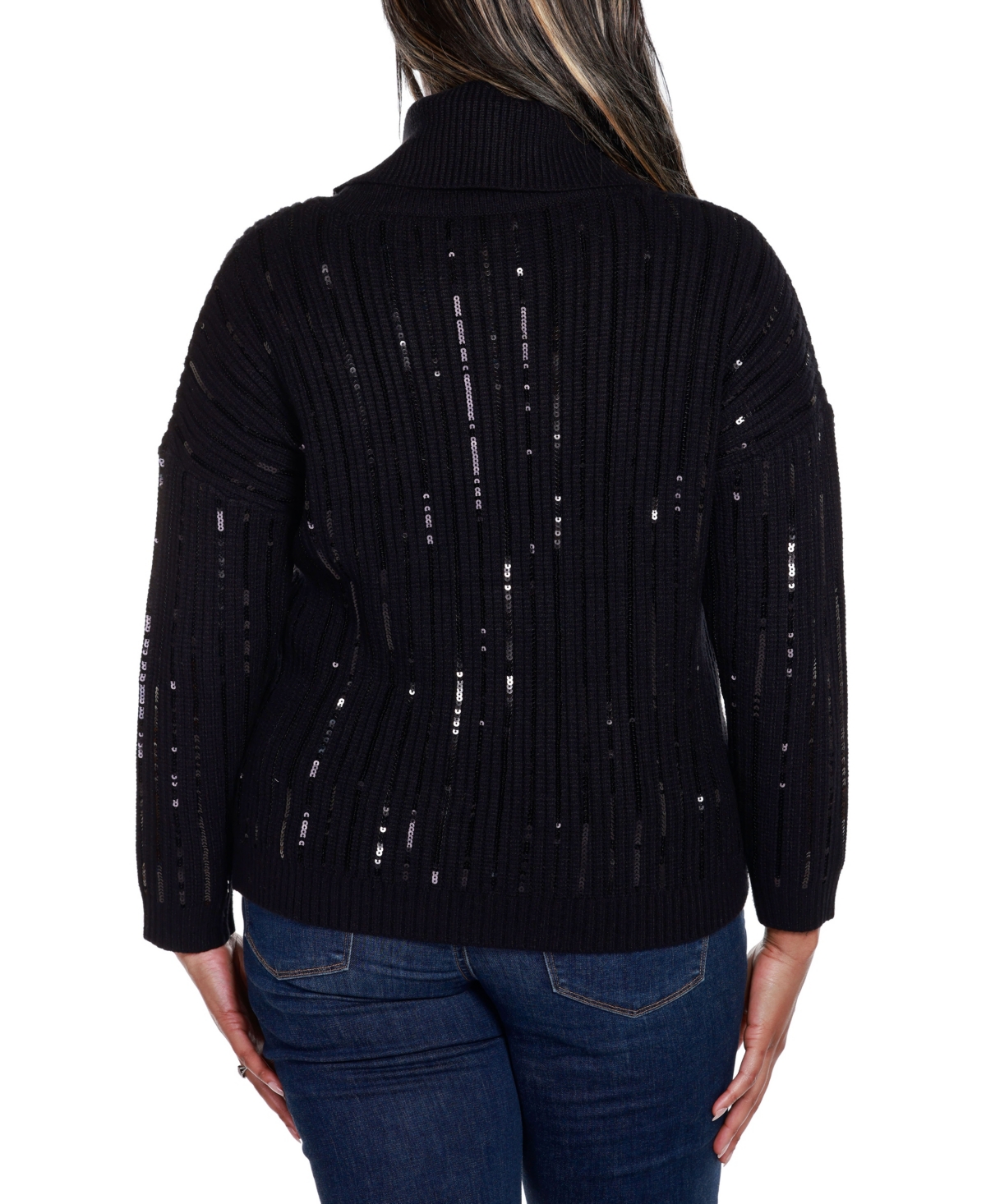 BelldiniLabel Plus Size Sequin Trim Cowl Neck Sweater - Black