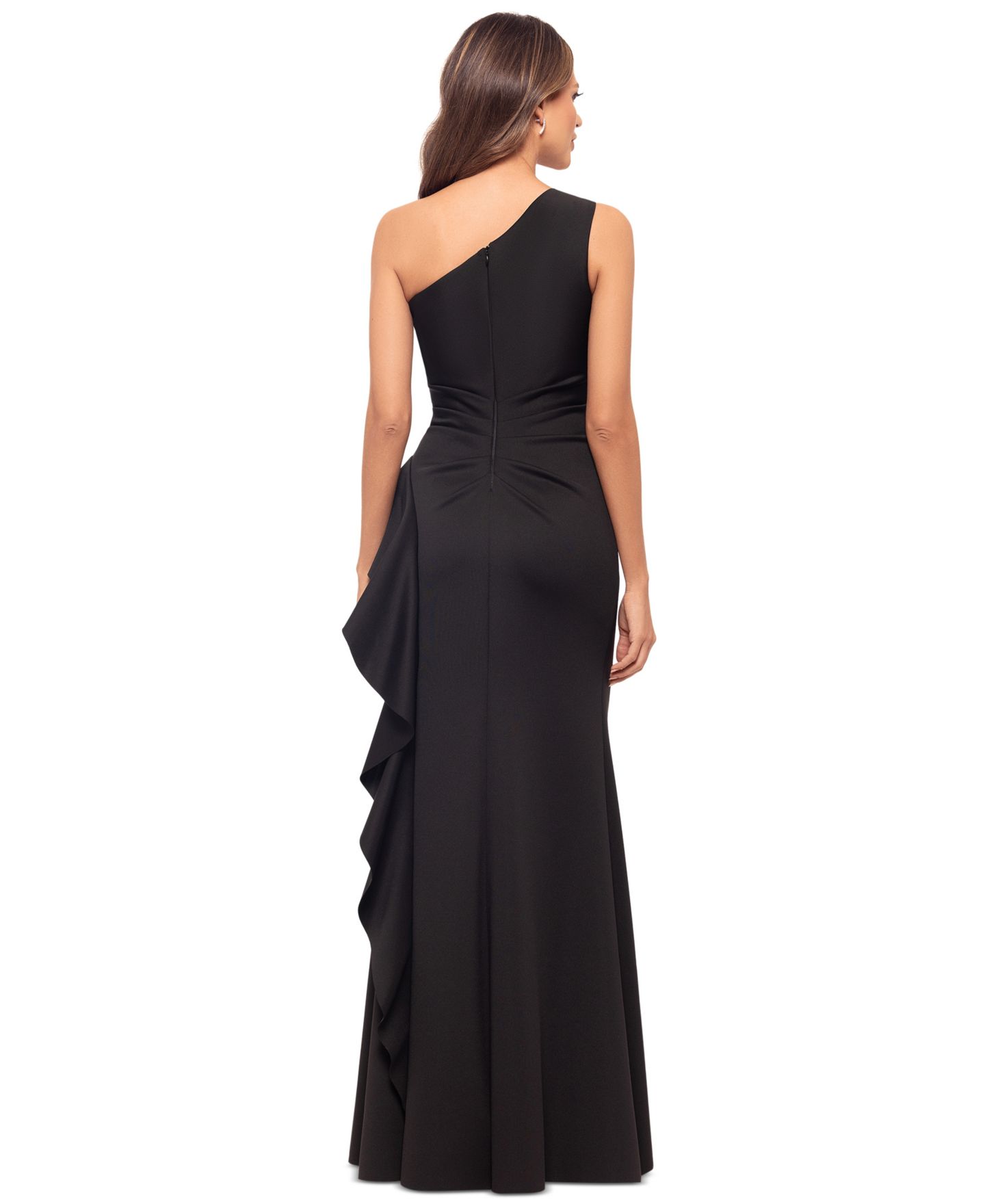 Женское платье XSCAPE Petite Ruffled One-Shoulder Scuba Gown, цвет: Чёрный — фото 4