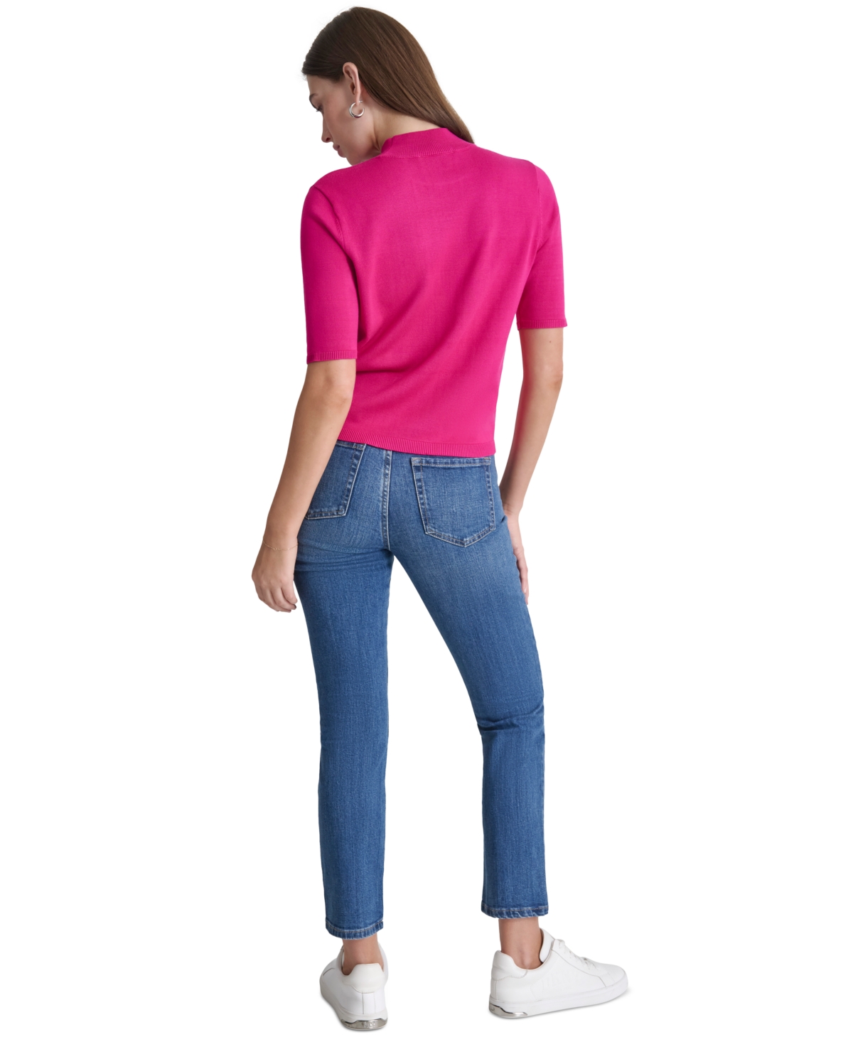 Dkny Jeans Petite Mock-Neck Embellished-Logo Sweater -Black