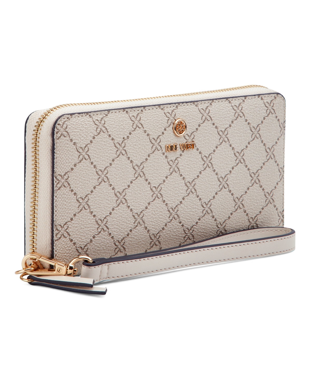 Nine West Lockup Zip Around With Wristlet Wallet In Mushroom Logo Milk