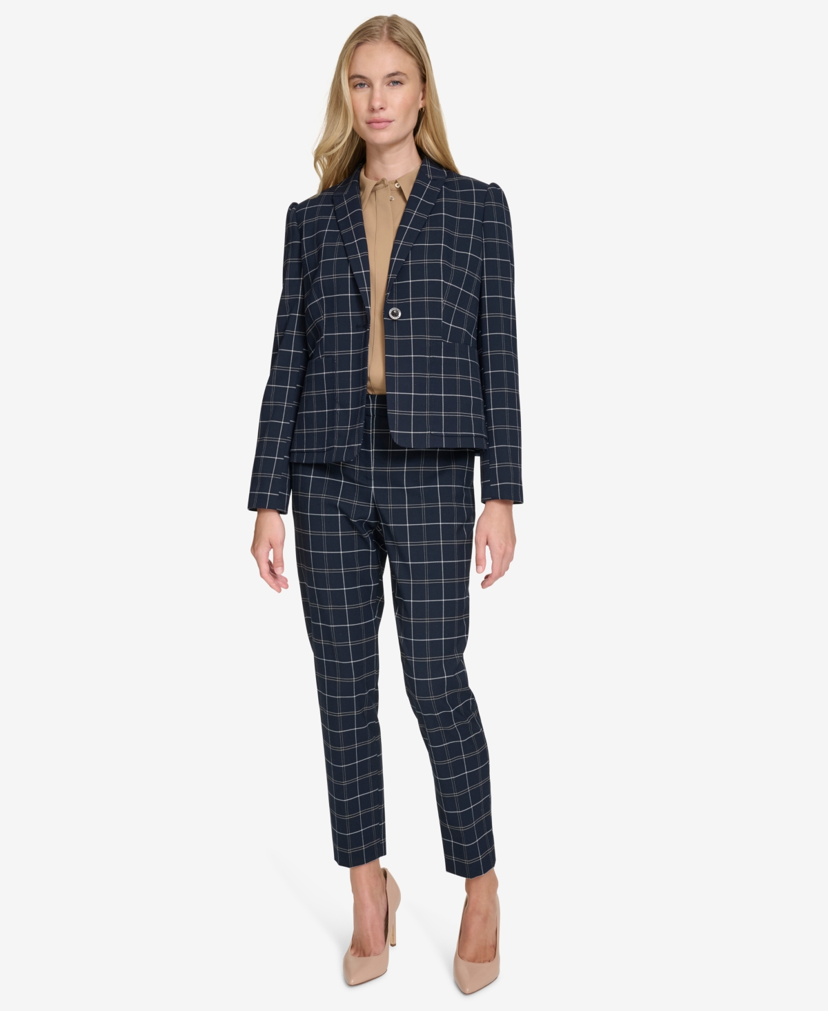 Tommy Hilfiger Women's Plaid Puff-Sleeve Single-Button Blazer -mult