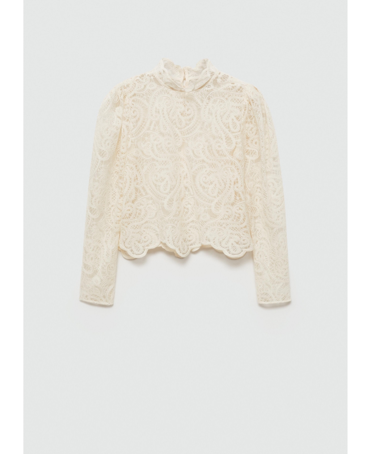 Mango Women's High-Neck Sheer Cotton Lace Blouse