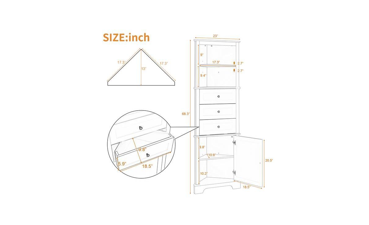 SlickblueTriangle Tall Cabinet Slim Space-Saving Design for Modern Storage Solutions - White