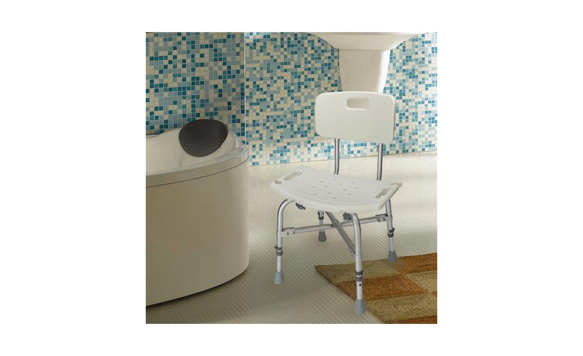 Slickblue Heavy Duty Aluminium Alloy Bath Chair Bench with Back –Medical Bathroom Safety - White