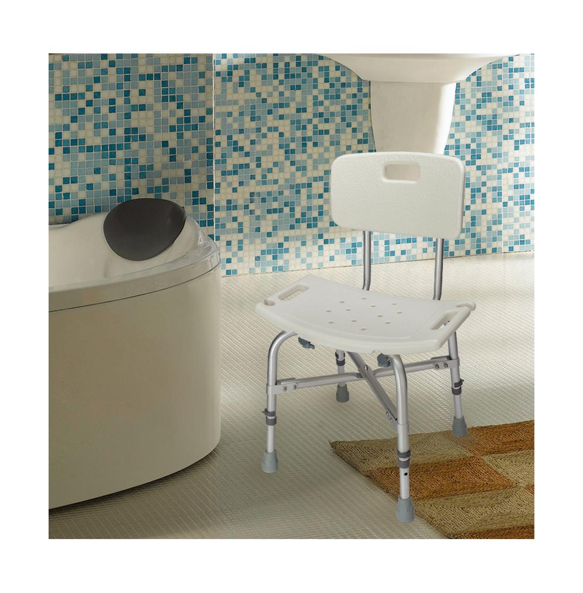 Slickblue Heavy Duty Aluminium Alloy Bath Chair Bench with Back –Medical Bathroom Safety - White