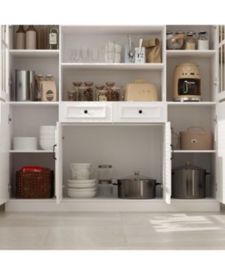 Storage Organizer with Tempered Glass Doors, 2-Drawers, Adjustable Shelves