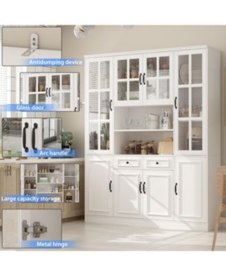 Storage Organizer with Tempered Glass Doors, 2-Drawers, Adjustable Shelves