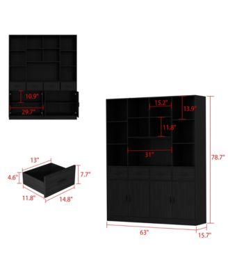 FAMAFY 15-Shelf Standard Bookshelf with Adjustable Shelves, 4 Drawers
