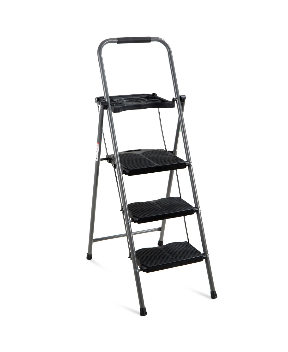 3-Step Portable Folding Anti-Slip Steel Ladder w/ Hand Grip, Utility Tray, 330lb Capacity - Black