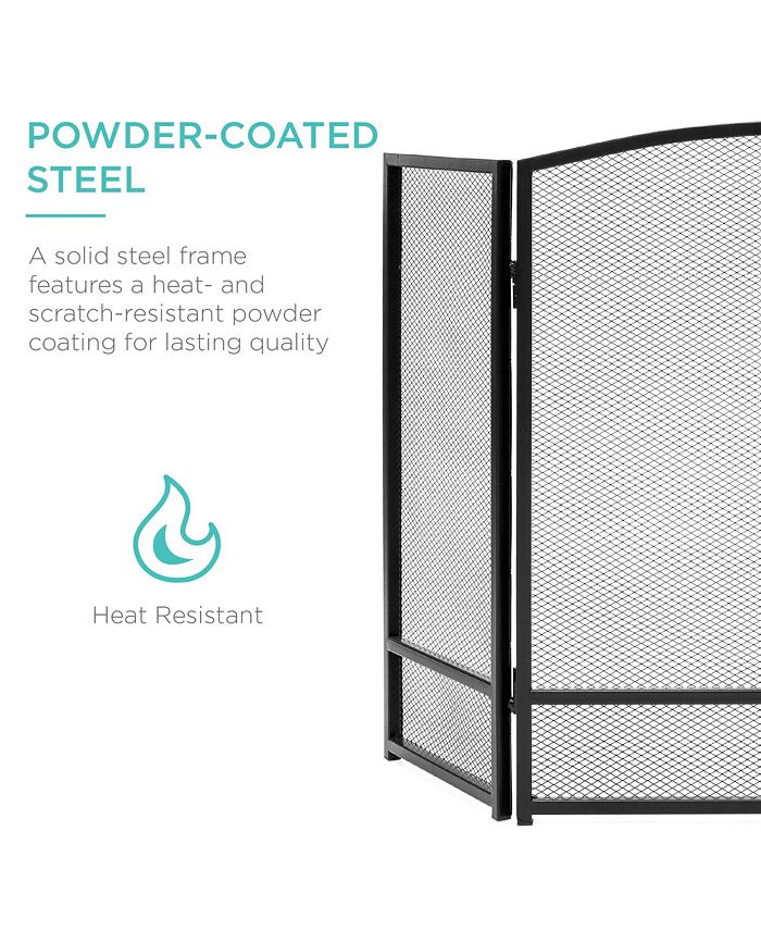 Best Choice Products 47.5x27.25in 3-Panel Steel Mesh Fireplace Screen, Spark Guard w/ Rustic Worn Finish - Black - NO SIZE
