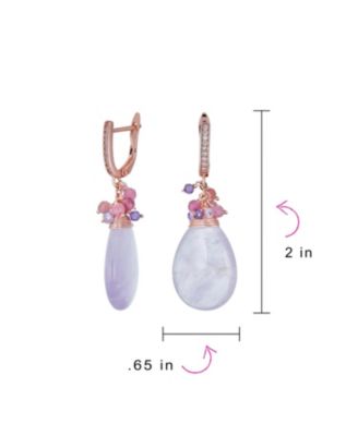 Natural Teardrop Stone and Multi-Color Beads Accent Crystal Drop Earrings Gold Plated