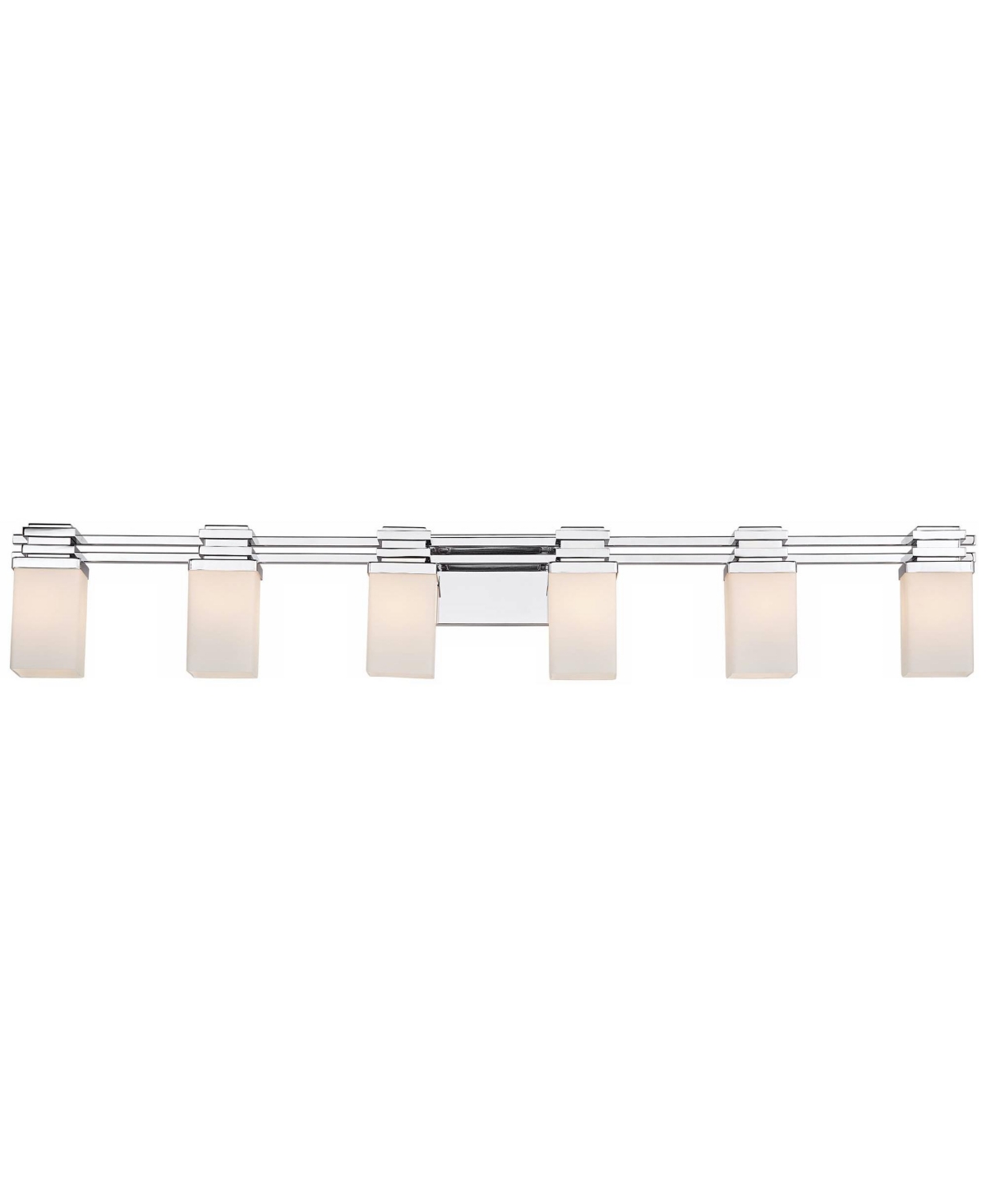 Bennett Modern Wall Light ChromeHardwired Wide 6-Light Fixture Etched White Opal Glass Rectangular Shade for Bathroom Vanity Mirror Hous