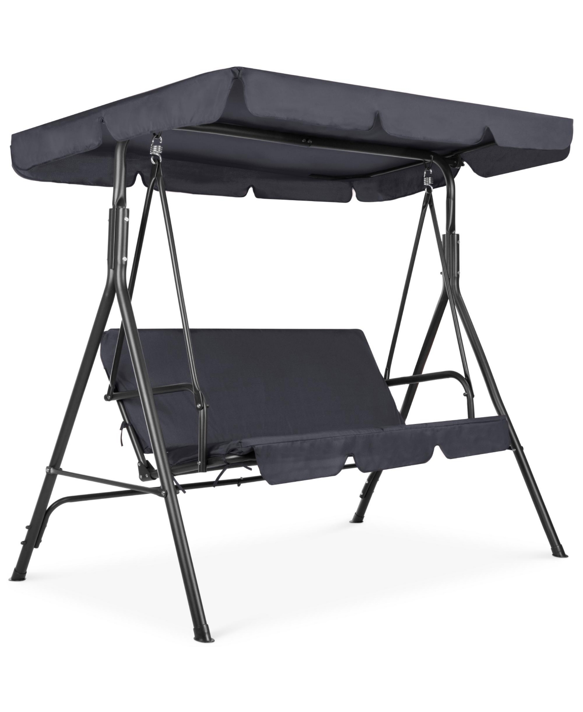 Best Choice Products 2-Person Outdoor Large Convertible Canopy Swing Glider Lounge Chair w/ Removable Cushions - Gray