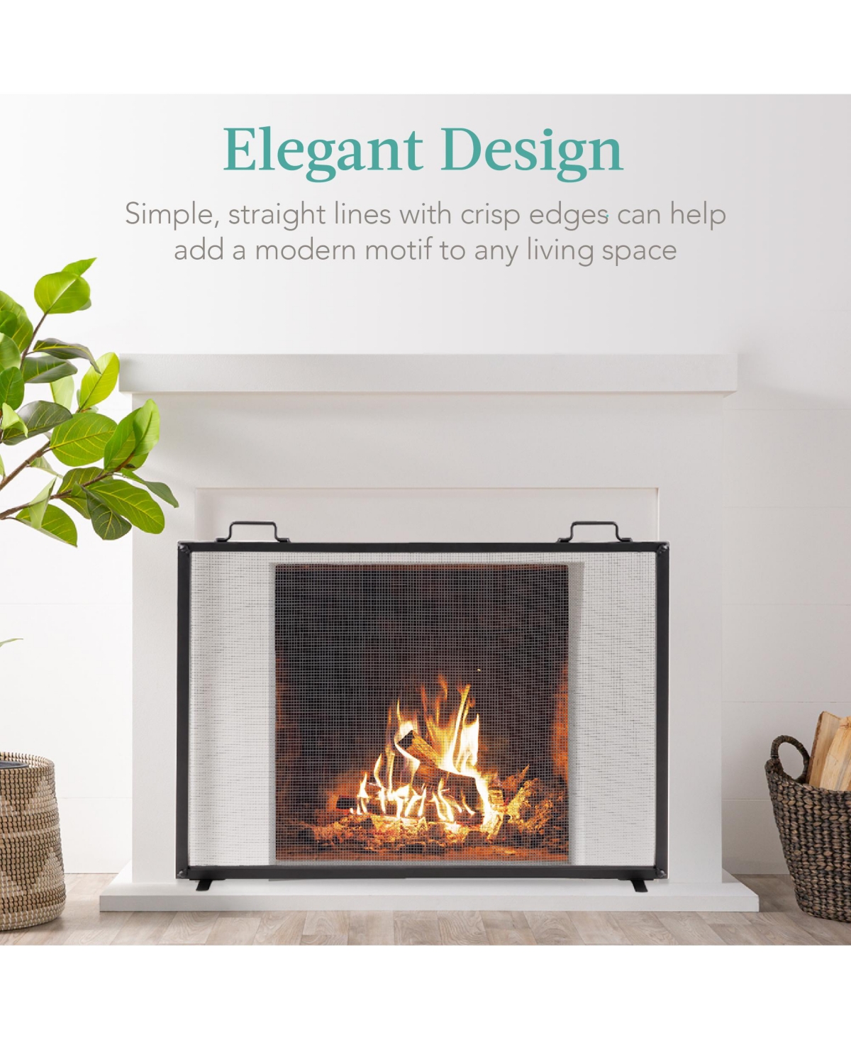 Best Choice Products 38x27in Single Panel Fireplace Screen Handcrafted Steel Mesh Spark Guard w/ Handles