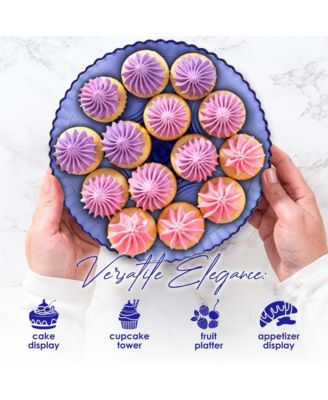 Flower Footed Glass Cake Stand - Amber