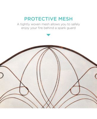 3-Panel 55x33in Wrought Iron Fireplace Safety Screen Decorative Scroll Spark Guard Cover