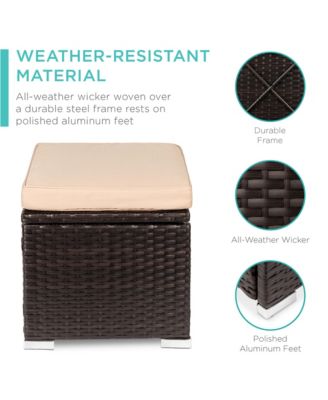 Set of 2 Wicker Ottomans, Multipurpose Furniture w/ Removable Cushions, Steel Frame