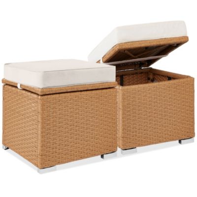 Set of 2 Wicker Ottomans, Multipurpose Furniture w/ Removable Cushions, Steel Frame