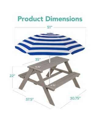 Kids Wooden Picnic Table, Outdoor Activity Table w/ Adjustable Umbrella, Seats
