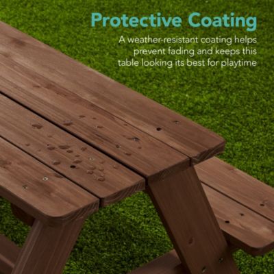 Kids Wooden Picnic Table, Outdoor Activity Table w/ Adjustable Umbrella, Seats