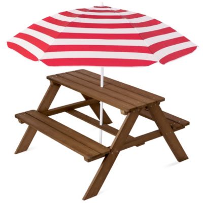 Kids Wooden Picnic Table, Outdoor Activity Table w/ Adjustable Umbrella, Seats