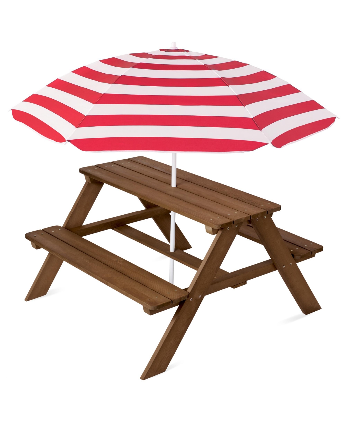 Best Choice Products Kids Wooden Picnic Table, Outdoor Activity Table w/ Adjustable Umbrella, Seats -red