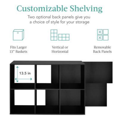 6-Cube Bookshelf, 13.5in Display Storage System, Organizer w/ Removable Back Panels