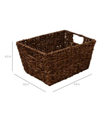 Set of 4 Multipurpose Stackable Seagrass Storage Laundry Organizer Baskets with Handles