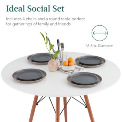 5-Piece Compact Mid-Century Modern Dining Set w/ 4 Chairs, Wooden Legs