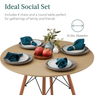 5-Piece Compact Mid-Century Modern Dining Set w/ 4 Chairs, Wooden Legs