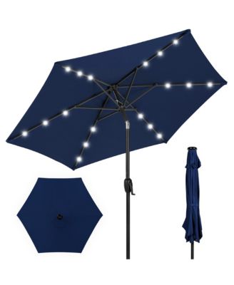 7.5ft Outdoor Solar Patio Umbrella for Deck, Pool w/ Tilt, Crank, LED Lights