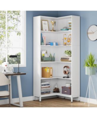 71-Inch 6-Tier L-Shaped Industrial Corner Bookcase with Back Panel Freestanding Wooden Storage Display Rack