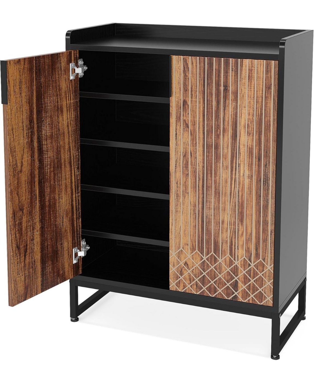 Tribesigns 25 Pair Shoe Cabinets with Doors, 5-tier Modern Shoe Rack Organizer Cabinet, Freestanding Wood Storage Cabinet for Bedroom Hallway Living R