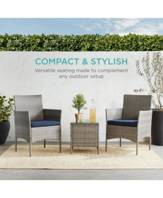 3-Piece Outdoor Wicker Conversation Patio Bistro Set, w/ 2 Chairs, Table